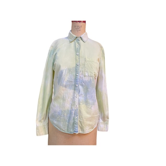 Aeropostale Womens Button Front Shirt Chambray Collared Long Sleeve Stone Wash M - Picture 1 of 11